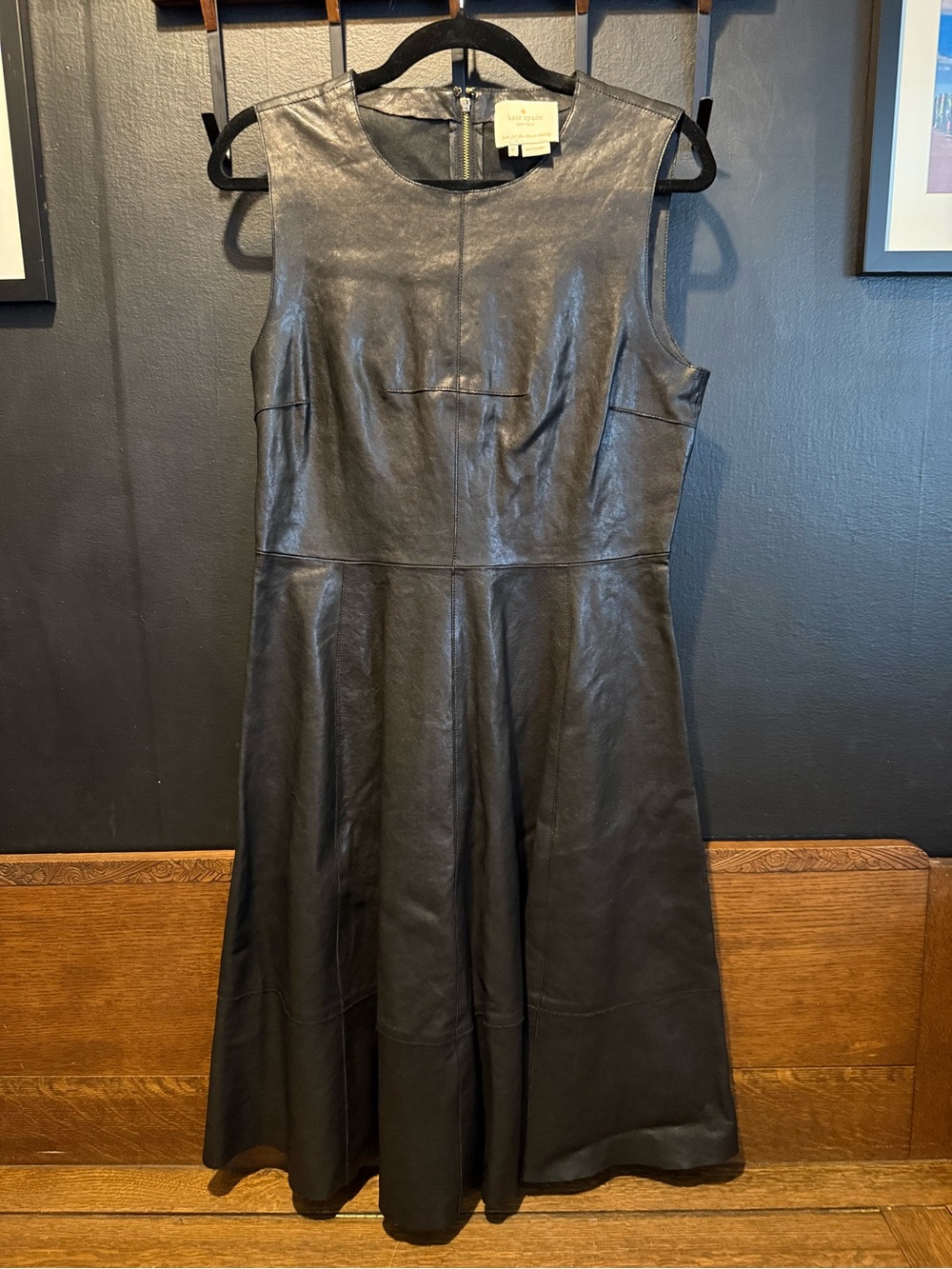kate spade Black Sleeveless Leather Midi Dress
